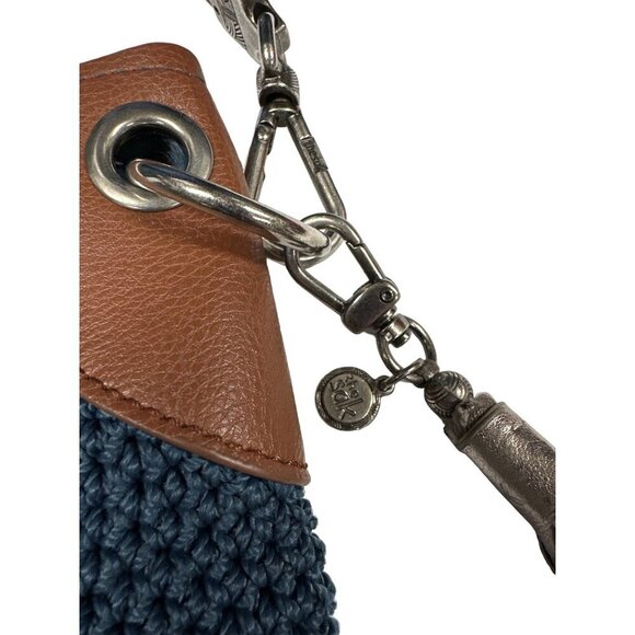 The Sak Indio Crochet Blue Knit Purse Shoulder Bag w Zipper Pockets - Picture 3 of 12